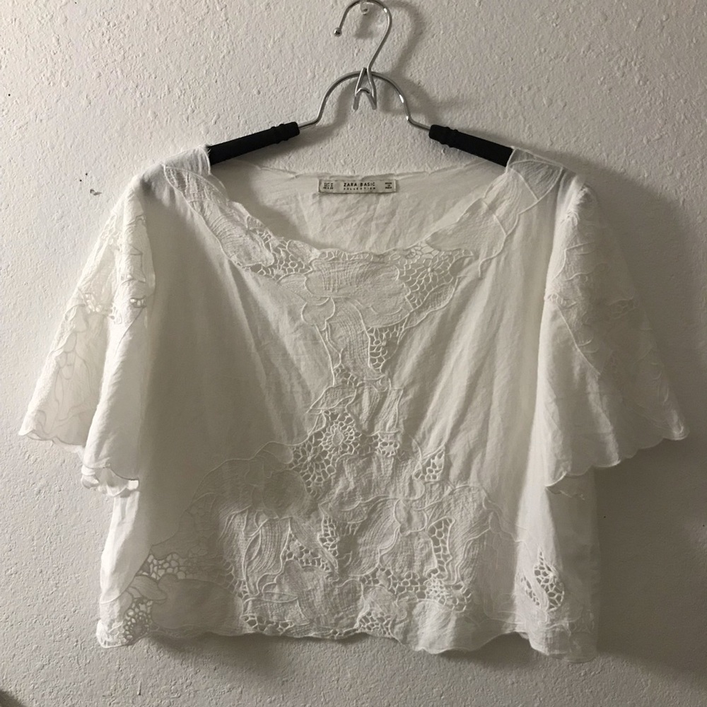 white zara eyelet top